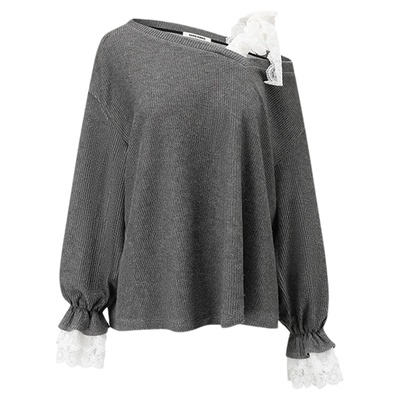 SHROENRO蕾丝拼接针织长袖卫衣