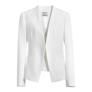 OFFIY-高级斯文感TH经典气质白色极简无领西装春夏新款通勤外套女