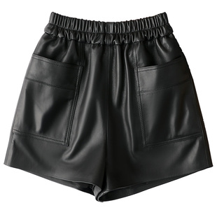 绵羊皮真皮短裤女2025新款欧洲站高腰显瘦宽松百搭a字阔腿皮短裤