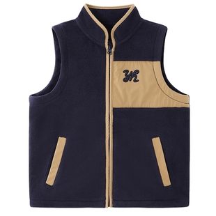 英氏儿童马甲摇粒绒针织无袖背心男童女童秋冬保暖新款外穿坎肩