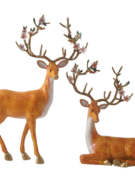 新中式高档鹿摆件珐琅彩招财福鹿客厅家居玄关电视柜梅花鹿装饰品