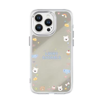 韩系镜面苹果17适用16promax手机壳带镜子小米15华为pura80简约nova8可爱卡通opporeno14好看女款vivox200