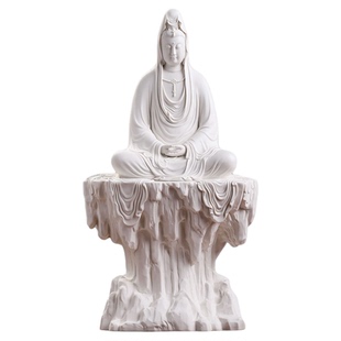 戴玉堂陶瓷摆件《坐岩静思观音》德化白瓷观世音菩萨佛像供奉家用
