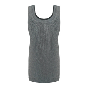 aaaaxbbb LA坐标 针织背心U领螺纹宽松灰色打底显瘦弹力内搭上衣
