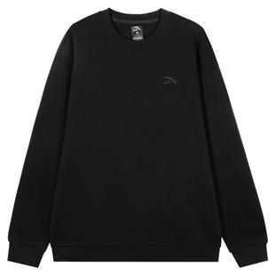 安踏黑色加绒卫衣男款冬季加厚保暖长袖内搭打底衫圆领无帽套头衫