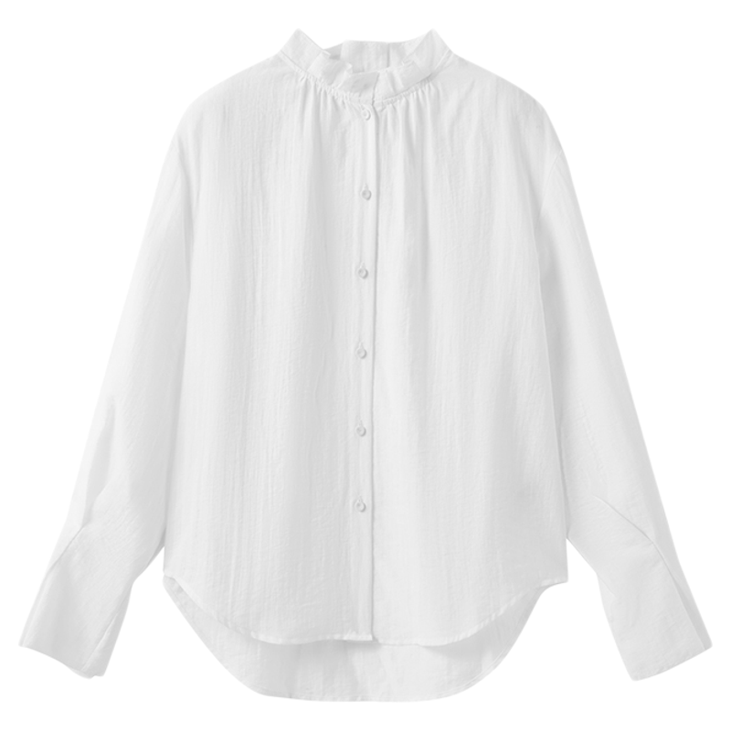 A Memory Inside法式浪漫木耳边设计慵懒感长袖衬衫上衣女2025新