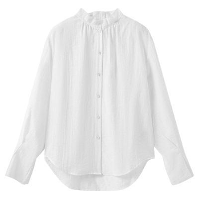 木耳边设计慵懒感长袖衬衫女