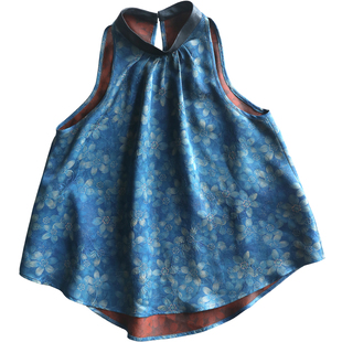 云澍花罗香云纱中式改良真丝吊带小背心女外穿桑蚕丝印花国风上衣