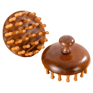 金丝檀木圆盘按摩梳头部头皮经络梳毛囊疏通神器养发保健宽齿梳子