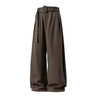 男士老钱风垂感西裤男款2026新款春季宽松阔腿裤大码休闲弯刀裤潮