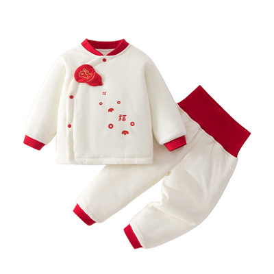 小聪熊婴儿衣服秋冬夹棉分体套装