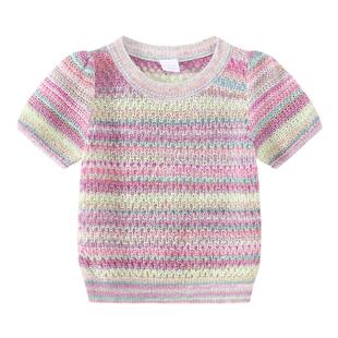 植木女童T恤2026夏季新款中大童渐变针织修身短袖上衣儿童T恤童装