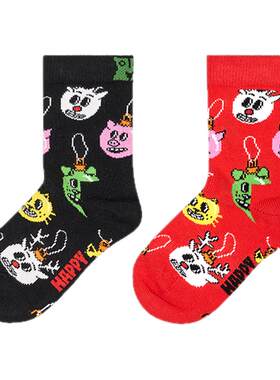 【春夏款】HappySocks秋冬款圣诞可爱小猪中筒袜男女童宝宝袜子