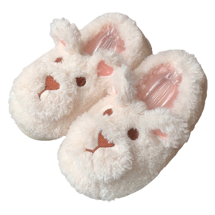 细细条冬季居家保暖防滑毛绒月子鞋女卡通可爱狗狗全包跟棉拖鞋