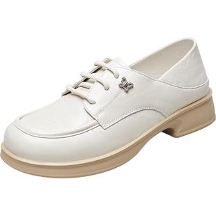 意尔康女鞋春秋季真皮单鞋英伦风小皮鞋深口乐福鞋通勤工作鞋