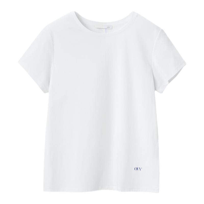 OVV春夏热卖女装丝光棉刺绣logo圆领基础简约大气短袖T恤