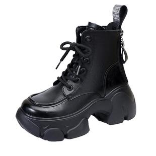 真皮马丁靴女爆款 2025秋冬加绒小个子增高8cm厚底双拉链英伦短靴