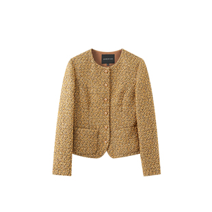 金色串珠奢品重工香式无领百搭修身小夹克衫外套