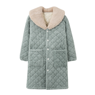 睡袍女秋冬季加厚长款珊瑚绒单件上衣睡衣夹棉短袍浴衣加绒家居服