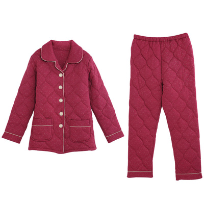 女冬款加厚纯棉夹棉家居服套装