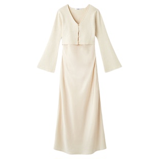 SNIDEL2025秋冬新品缎面吊带连衣裙V领针织衫两件套SWNO255280