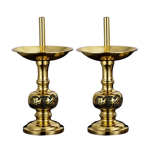 烛台香炉套装纯黄铜家用室内供奉摆件招财神光普照一体带三件套