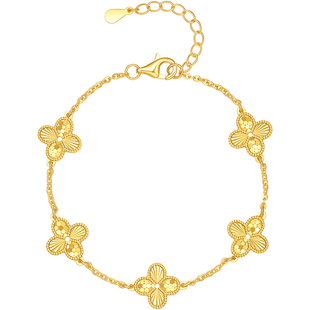 周六福四叶草手链女S925银手饰百搭时尚送女友节日礼物