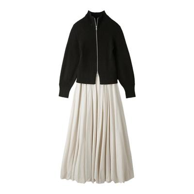 SNIDEL针织衫百褶半身裙套装纯色