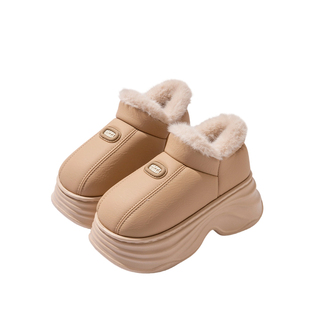 厚底增高矮子乐棉拖鞋女2025新款秋冬季外穿包跟防水加绒加厚棉鞋