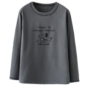 宛宛大码胖mm卡通印花长袖T恤宽松遮肉显瘦内搭德绒打底衫上衣女