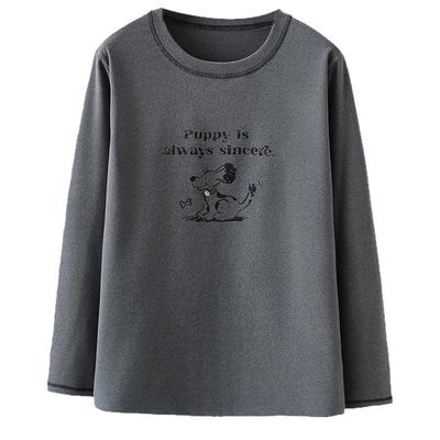 圆领德绒印花长袖打底衫