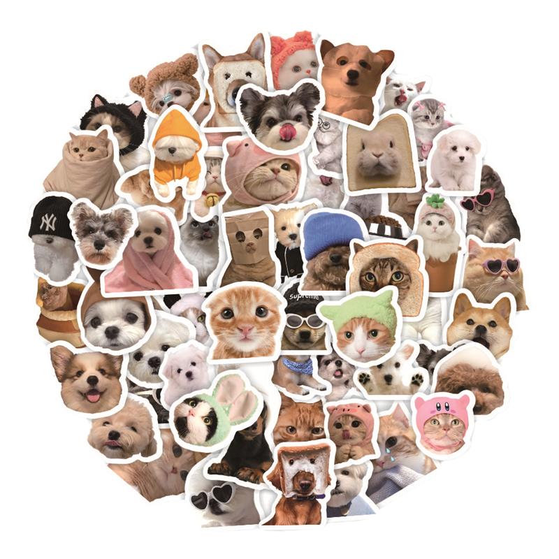50张搞笑猫狗萌宠装饰防水贴纸