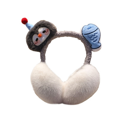 可爱小鱼企鹅毛绒耳罩女冬季加绒