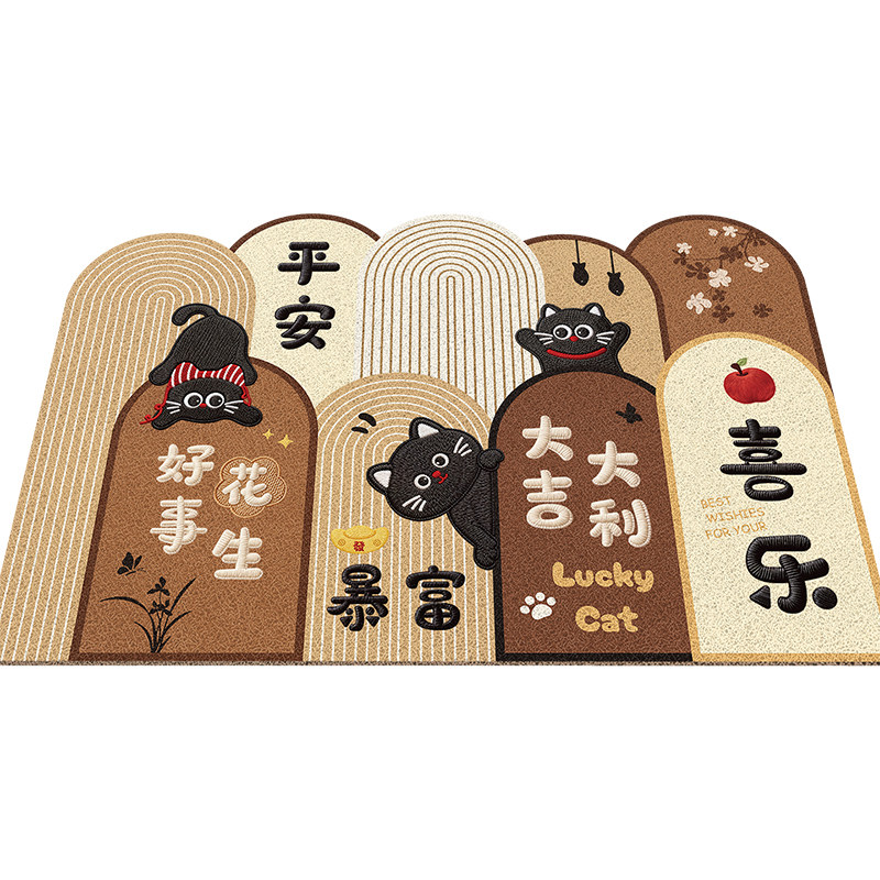中古风卡通入户门地垫进门丝圈垫