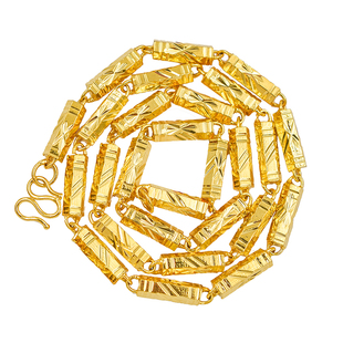 仿黄金情侣款竹节项链百搭实心车花沙金六角链久不掉色男女链子