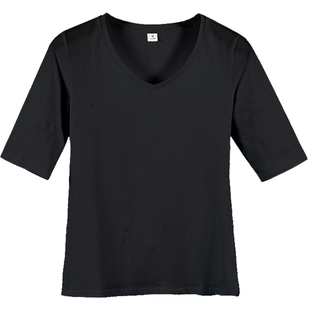 五分袖低圆领纯棉黑色打底衫女2025新款春秋紧身纯色中袖上衣夏装