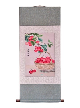 中式国风鸡翅木苏绣花鸟卷轴画