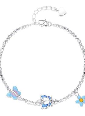 足银999珐琅蝴蝶花朵手链女