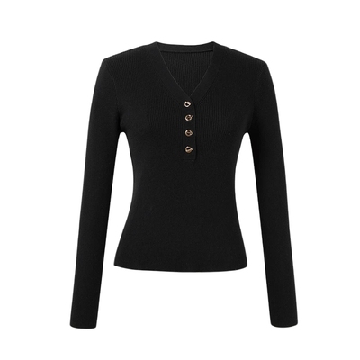 秋水伊人修身气质V领针织衫2025年冬季新款女显瘦设计感内搭上衣