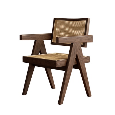 中古风藤编白蜡木扶手餐椅