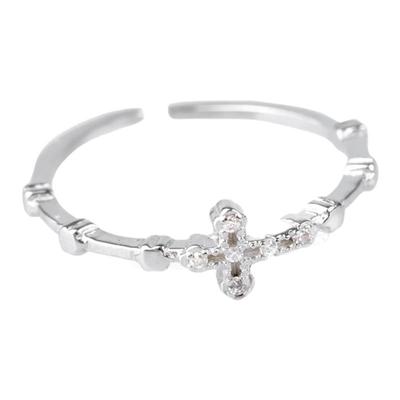 小众设计纯银十字架锆石戒指细