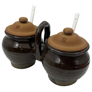 双头油盐罐老式传统油盐坛子复古调料罐土陶调料盒调味罐盐罐子