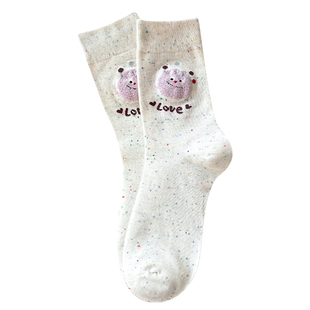 不会丢的袜子 植绒卡通中筒袜女纯棉2026新款可爱点子纱女生长袜