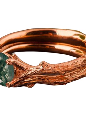 女天然绿色苔藓玛瑙戒指宝石镶嵌