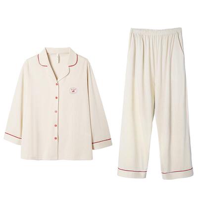 安之伴【茶多酚】睡衣女春秋季纯棉秋款长袖休闲翻领可外穿家居服