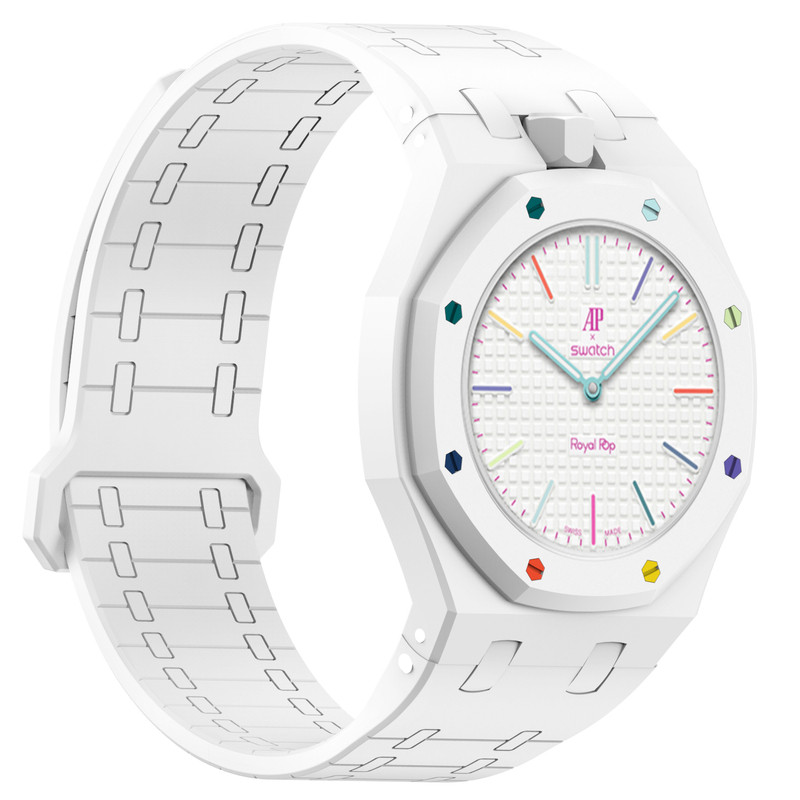 适用于Swatch Royal POP手表表带ap联名12点表冠方向斯沃琪3点爱彼磁吸肤感男女后外简约商务男女后外