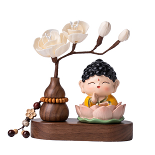 欢喜神仙车载摆件好运莲莲小佛祖创意办公室桌面可爱观音车内饰品