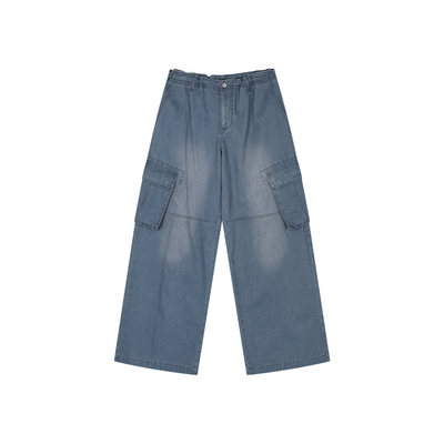 乌丫法国工会蓝水洗工装裤