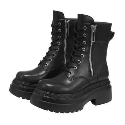 VITTORIO VENTURA薇薇燃 牛皮双拉链厚底马丁靴