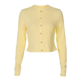 gusty甜美学院风辣妹鹅黄色正肩针织开衫秋季百搭简约长袖T恤外套